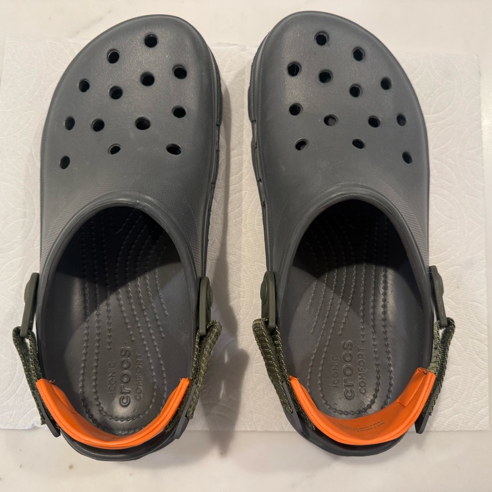 CROCS Gray and Orange Sandals Lightweight Comfort, Never Worn/New without tag